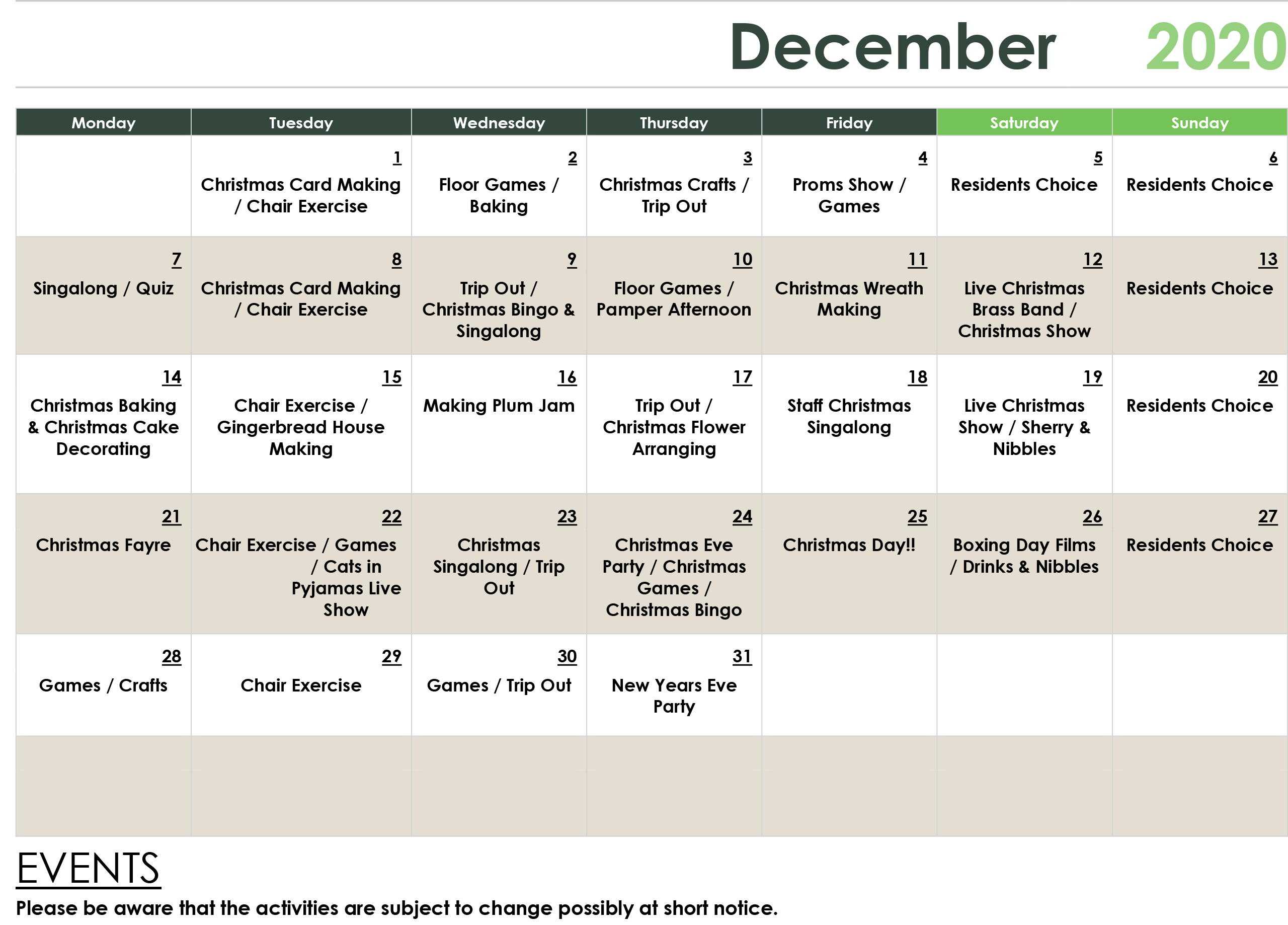 December-Activities December Activities