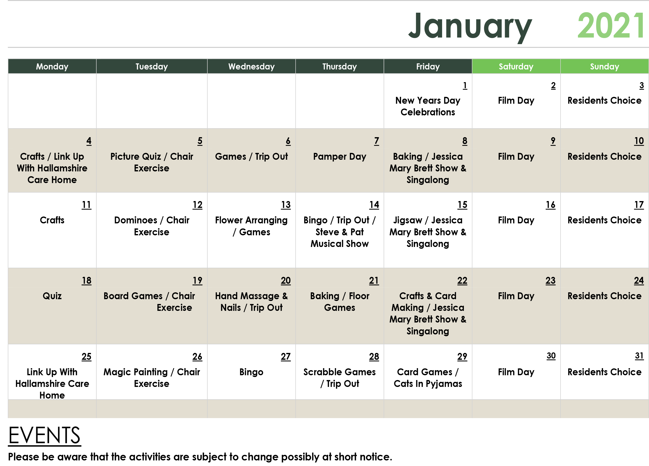 January-Activities January Activities