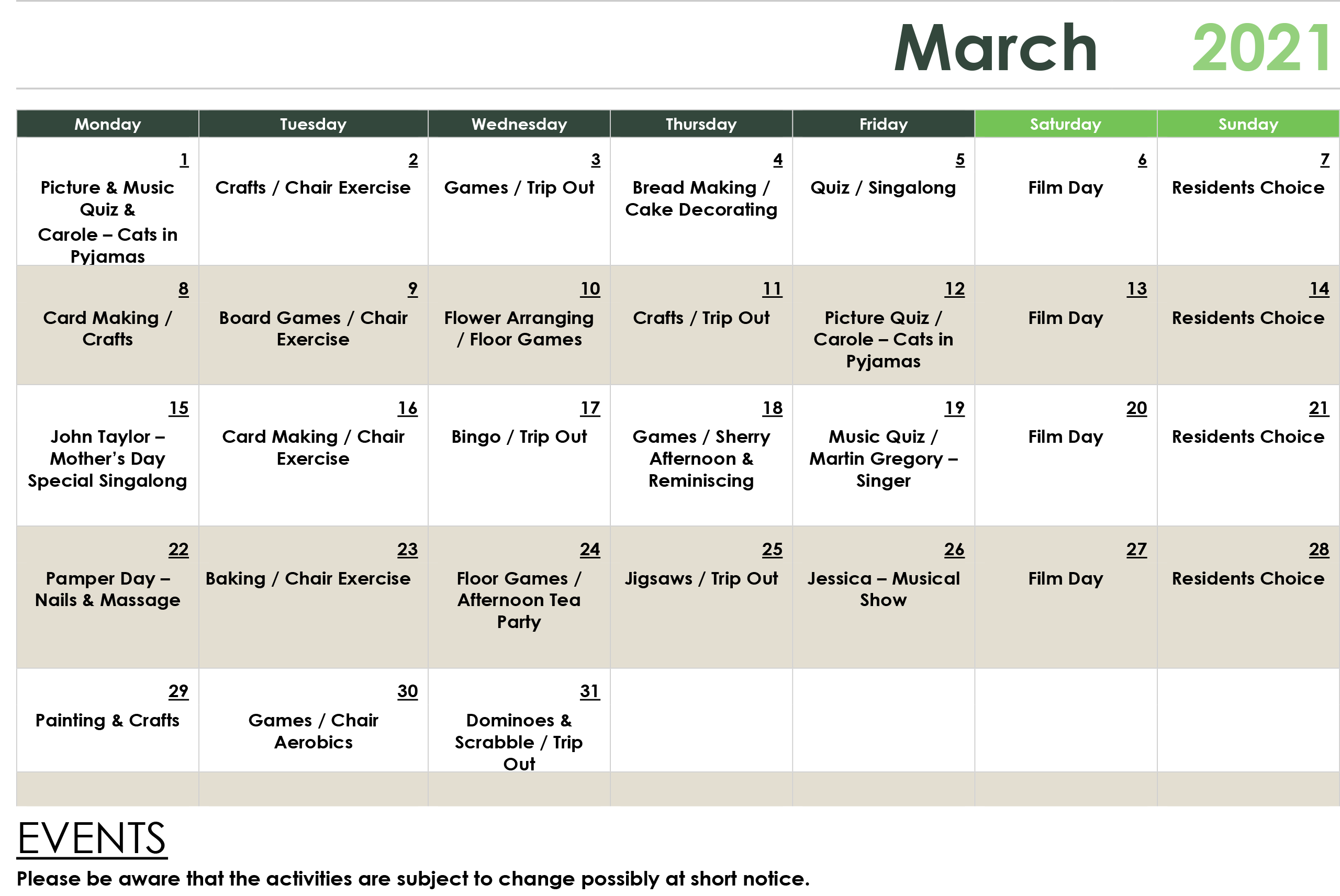 march-activities-calendar March Activity Calendar 2021