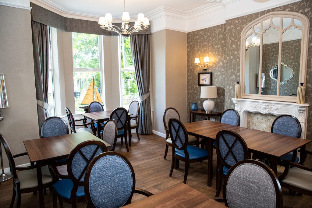 twelve trees care home in sheffield, inside the dinign room