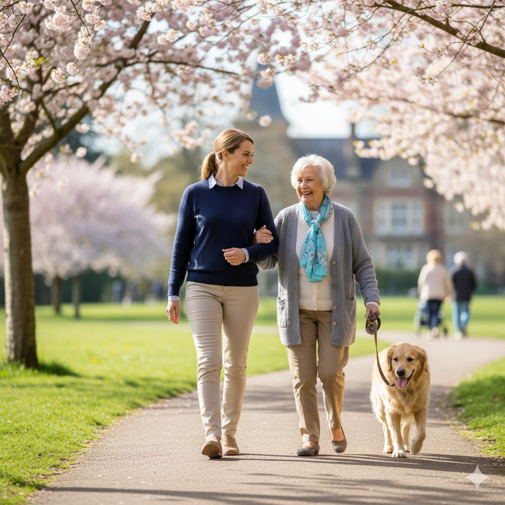 our live in carers take clients for regular outdoor activities