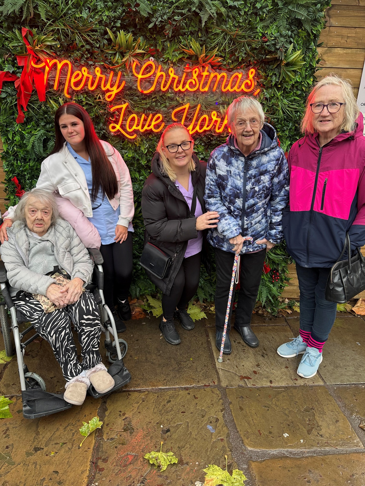 Meadowbrook care home residents enjoying York Christmas markets with festive lights