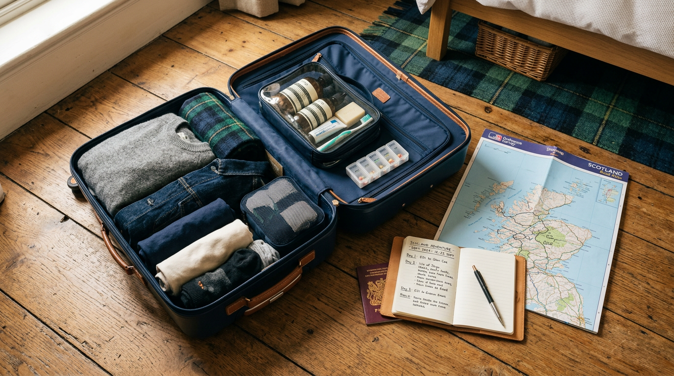 Neatly packed open suitcase in preparation for travel — illustrating the careful preparation that goes into travelling with live-in care support