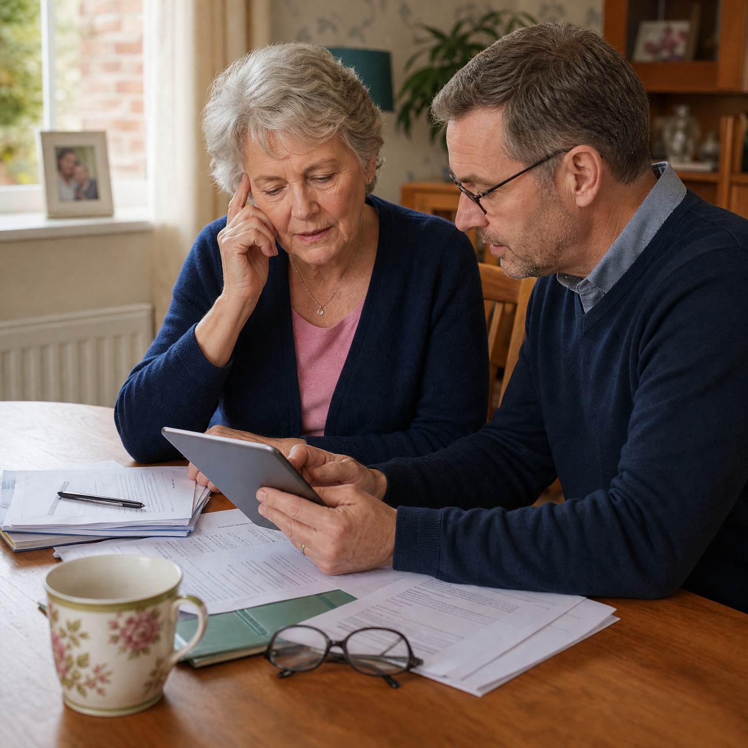 A family reviewing care options clearly and calmly while arranging care for an older relative