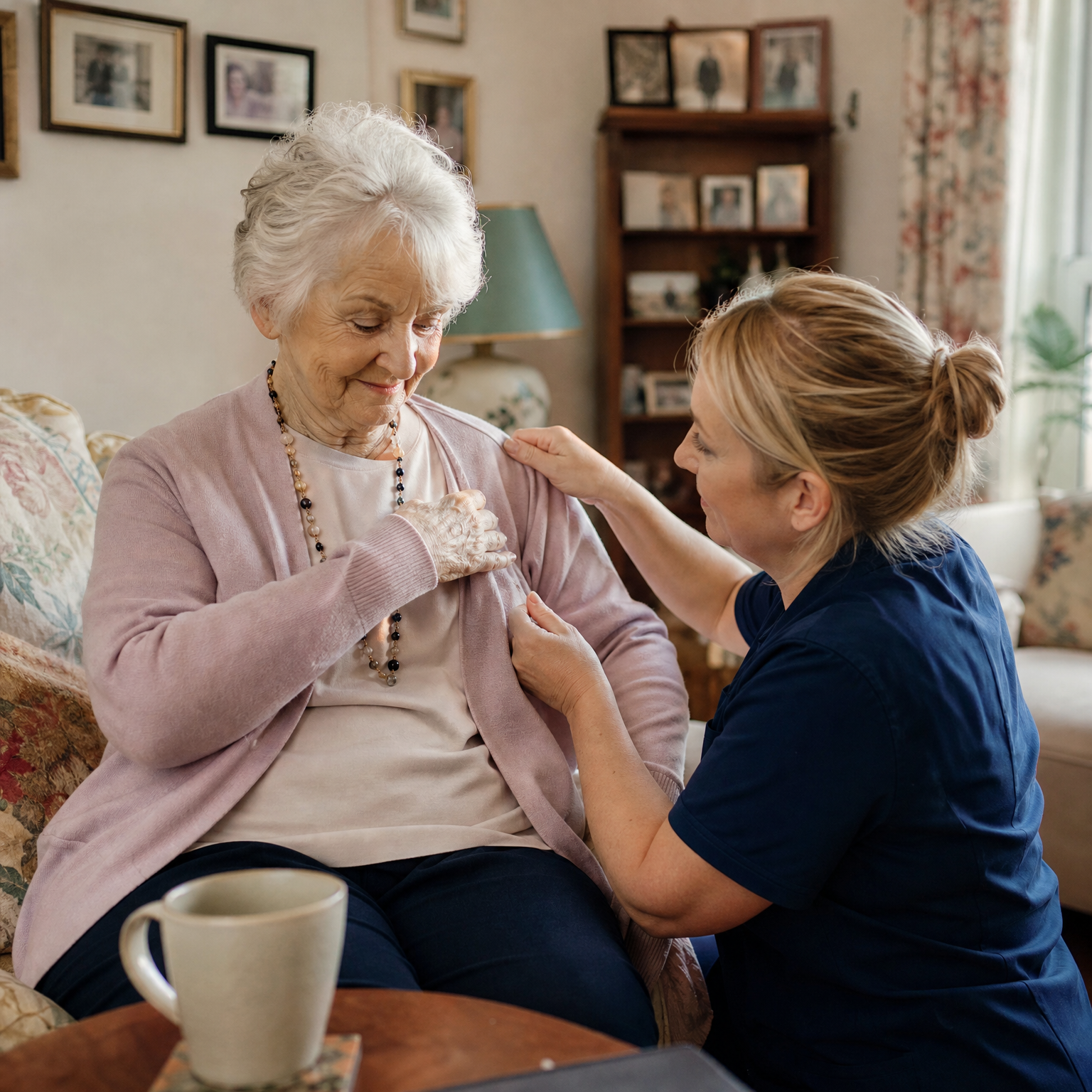 What personal care at home can look like, with a carer helping an older person with everyday tasks